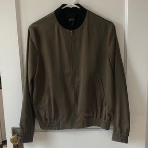Olive Green Satin Bomber Jacket
